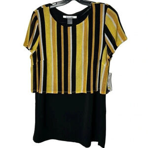 NYGARD MED & SM  Striped overlay sheer crochet top.Black longer tunic,side slits